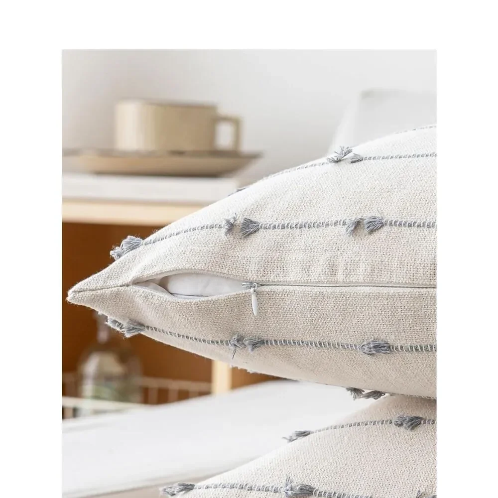 Boho Neutral Cream Knot Stripe Decorative Throw Pillow Covers Pack Of 2 27x27